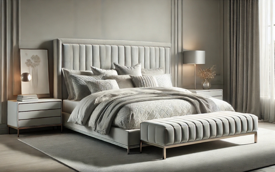 Lit king size velours gris pâle